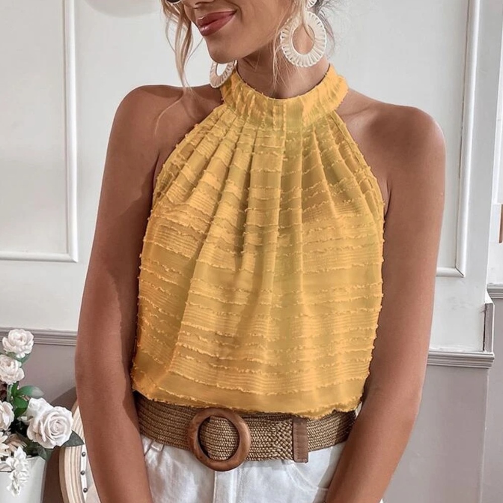 Boho Textured Minimalist Halter Top - Picture 3 of 13